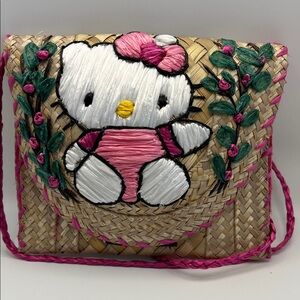 Hello Kitty Woven Crossbody Bag - Pink and Natural